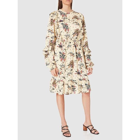 Scotch & Soda Floral Print Ruffle Dress Creamy Ivory Long Sleeve Mini Boho Large - Picture 5 of 16